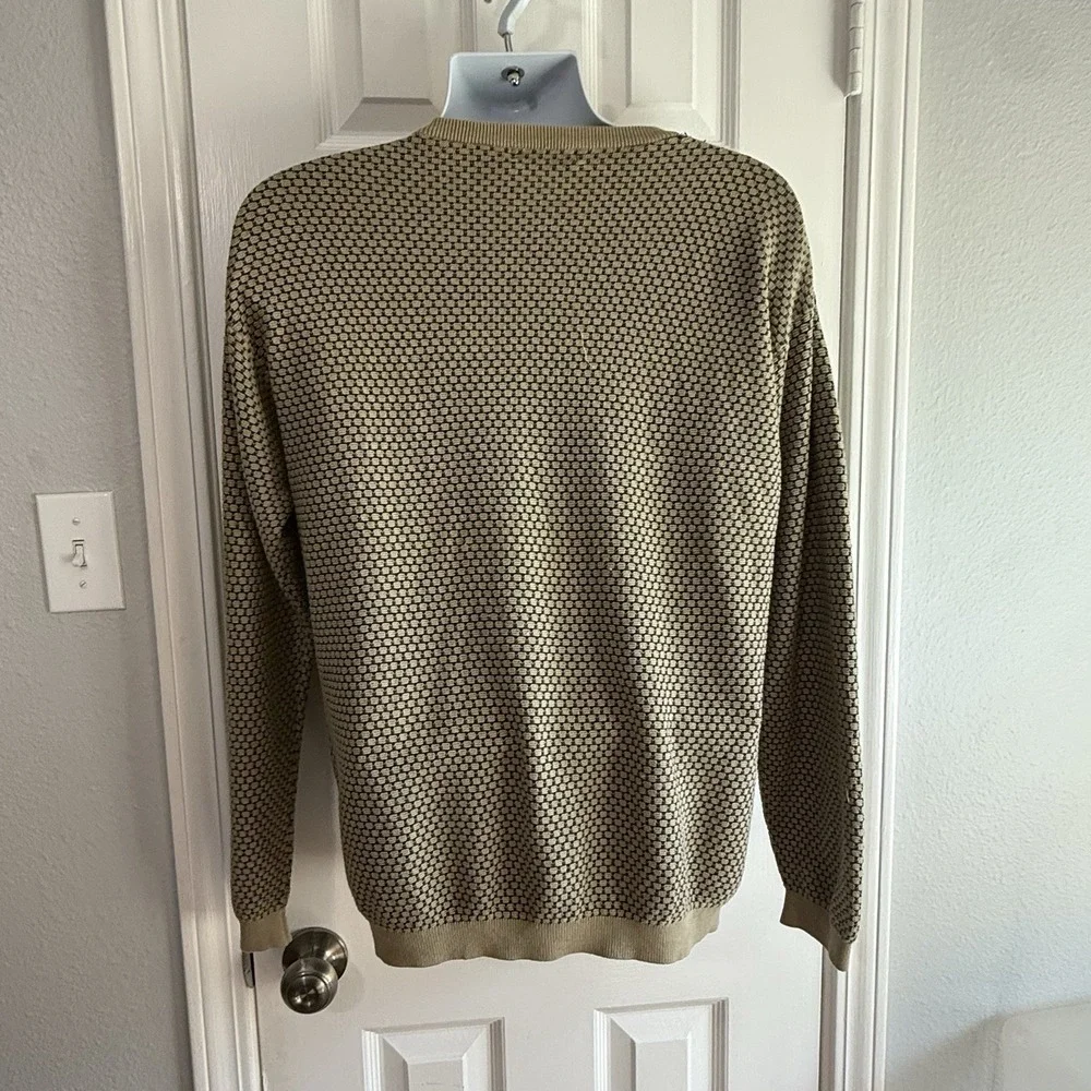 Barry Bricken‎ Mens XL 100% Silk Honeycomb Knit Sweater Tan Black Crew Neck